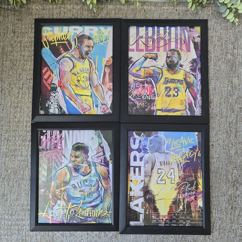 Colorful Basketball Player Art Prints Set X4 ◇ With Black Frames